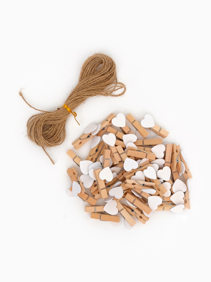 Прищепки декоративные «Сердечки» набор 50 штук, цвет белый