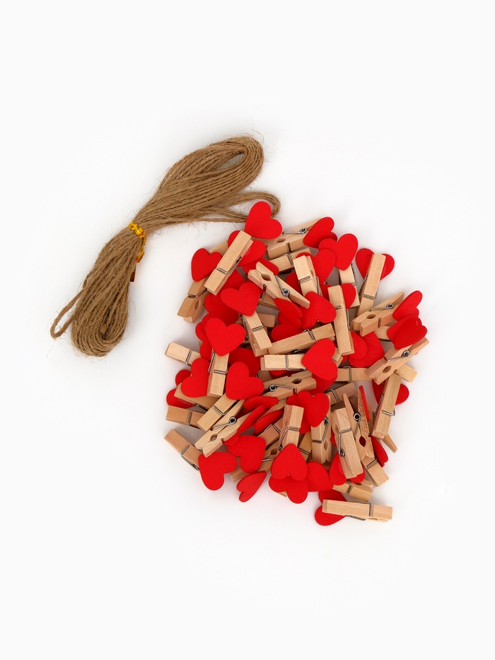 Прищепки декоративные «Сердечки» набор 50 штук, цвет красный