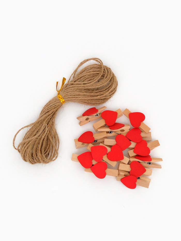 Прищепки декоративные «Сердечки» набор 15 штук, цвет красный