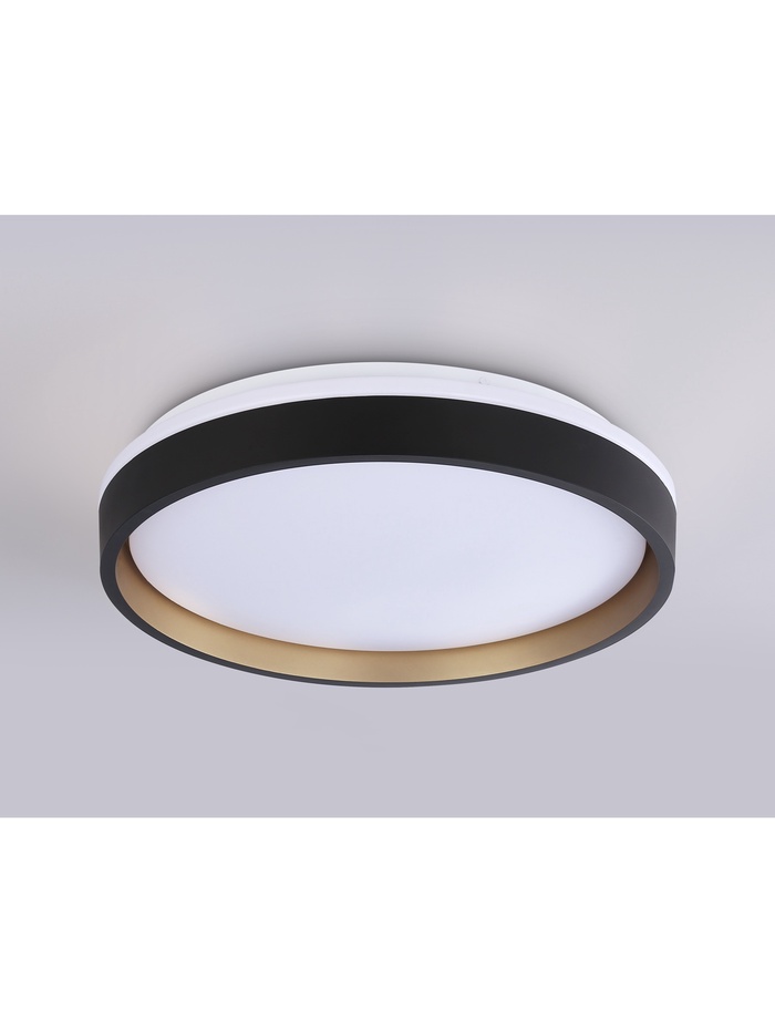 Люстра потолочная LED FZ604, 3000-6500К+RGB, 46Вт, d39 h8 см, с ПДУ, цвет чёрный/золото