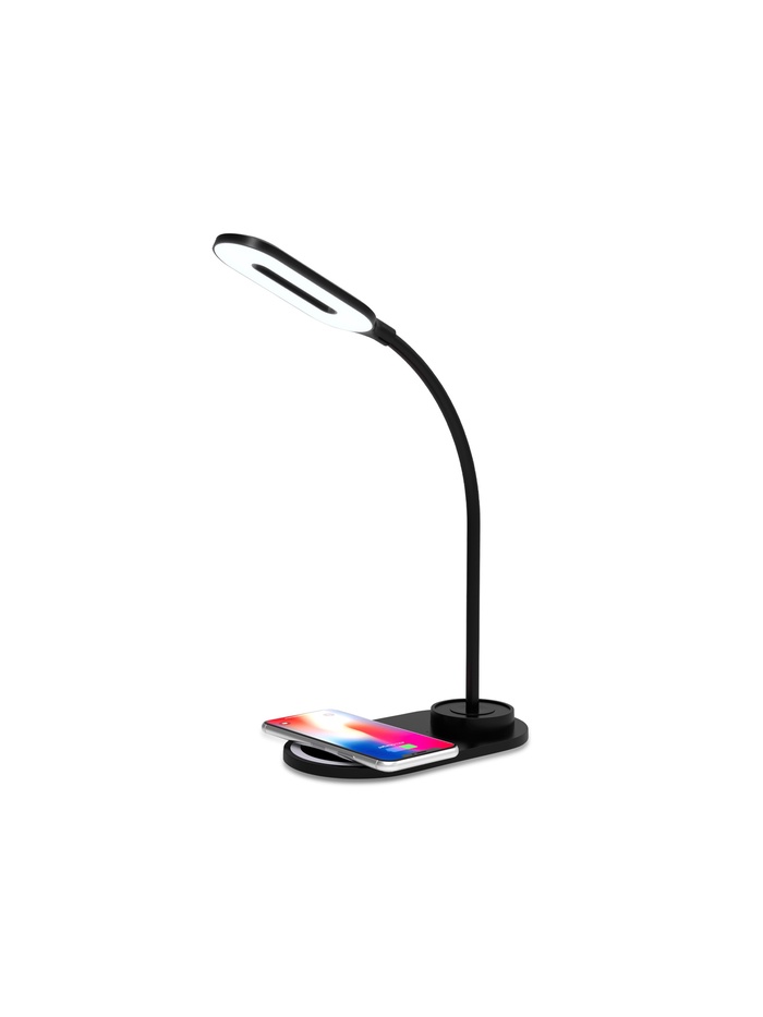 Лампа настольная DE589, LED, 3Вт, 3000-6400K, беспроводная зарядка, 16х8,5х28 см, чёрный