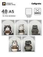 Тетрадь 48 листов в клетку Calligrata «Коты хулиганы», блок №2, серые листы, обложка МИКС - Фото 1