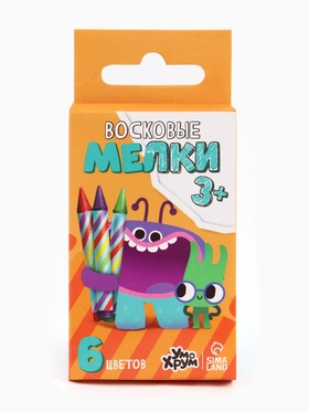 Мелки восковые, 6 цветов, «Ум и Хрум»