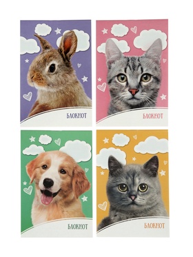 Набор блокнотов 4 шт А6 24л кл на скобе Домашние животные, мел карт, бл офс, 4В