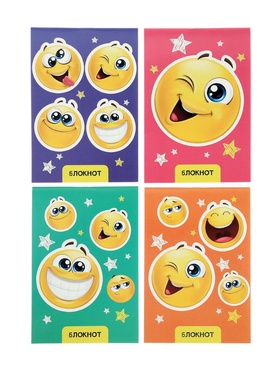 Набор блокнотов 8 шт А6 24л кл на скобе Смайлики, мел карт, бл офс, 4В + ручка МИКС
