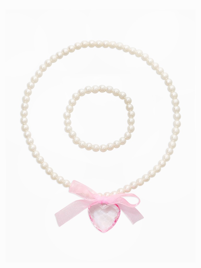 Набор детский «Выбражулька» 2 предмета: бусы, браслет d=5,5 см, сердце, бант, бело-розовый   1096721