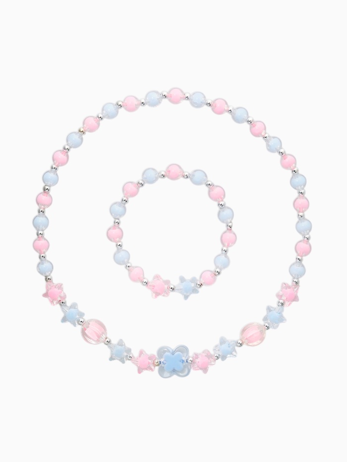 Набор детский «Выбражулька» 2 предмета: бусы, браслет d=6 см, кристалл, розово-голубой