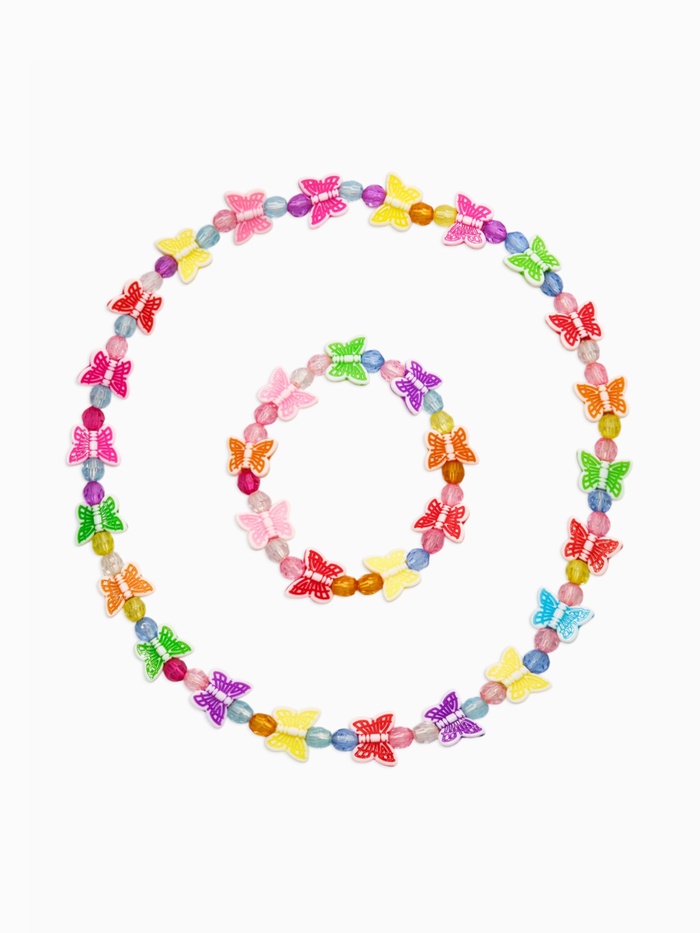Набор детский «Выбражулька» 2 предмета: бусы, браслет d=6 см, бабочки, цветной