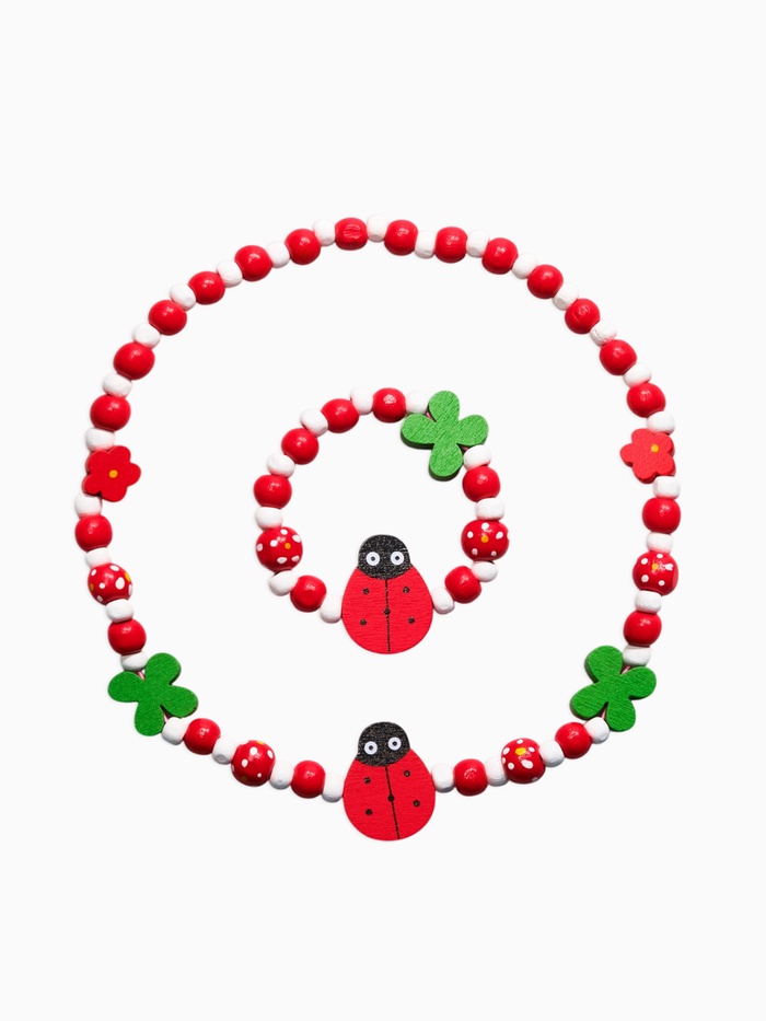 Набор детский «Выбражулька» 2 предмета: бусы, браслет d=6см, божья коровка, красно-белый