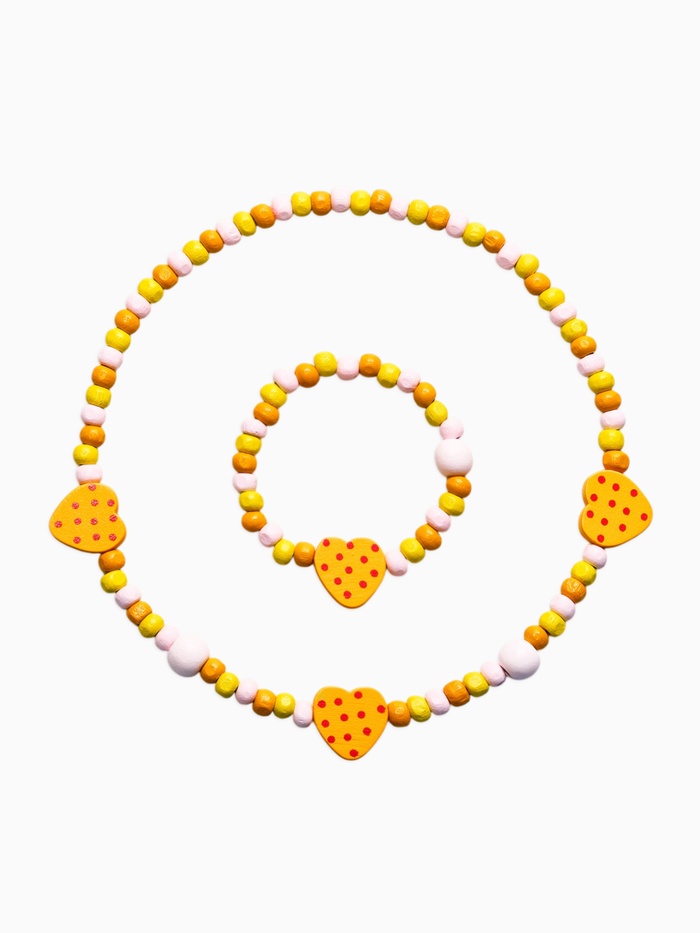 Набор детский «Выбражулька» 2 предмета: бусы, браслет d=6 см, сердце, желтый