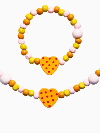 Набор детских украшений «Выбражулька. Сердце», 2 предмета: бусы 35 см, браслет, d=6 см, желтый