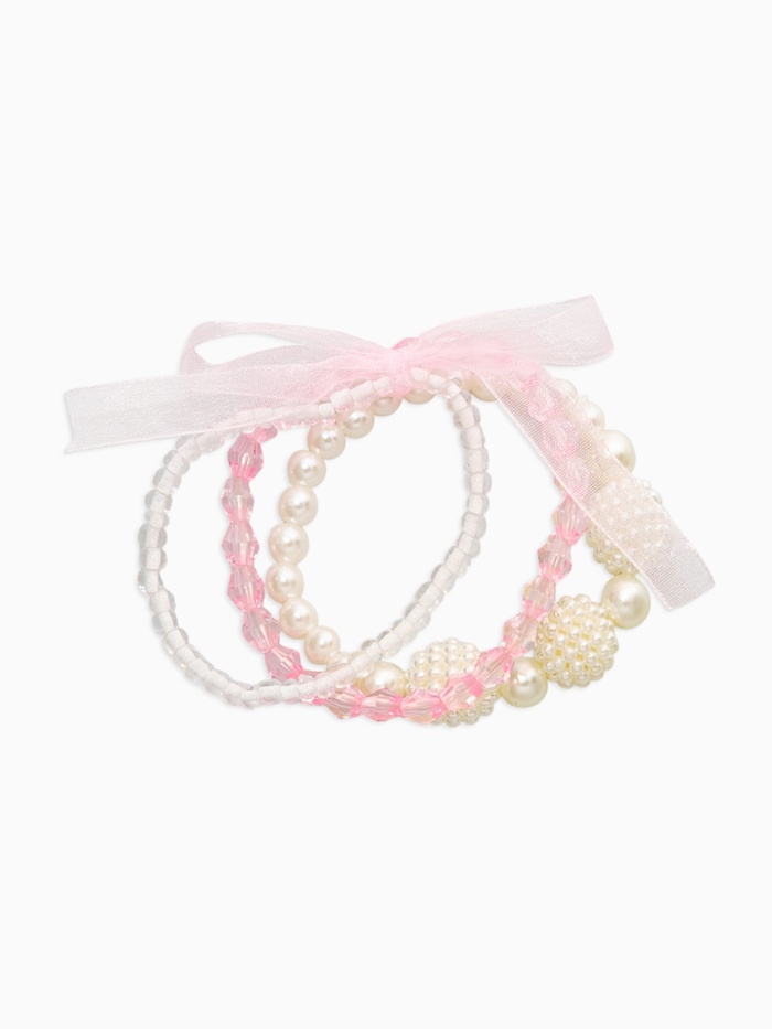 Браслеты детские «Выбражулька» бант, жемчуг, набор 3 шт., бело-розовый