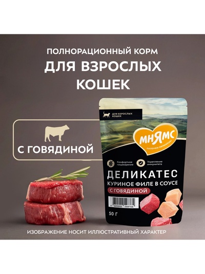 Влажный корм для кошек «Мнямс.Деликатес», куриное филе с говядиной в соусе, 50 г