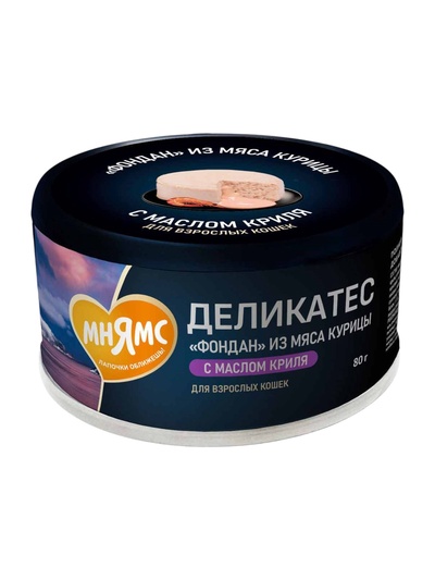 Влажный корм для кошек «Мнямс.Деликатес.Фондан», из мяса курицы с маслом криля, 80 г
