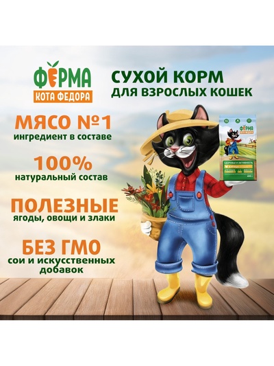 Сухой корм для взрослых кошек «Ферма кота Федора», с курицей, 650 г