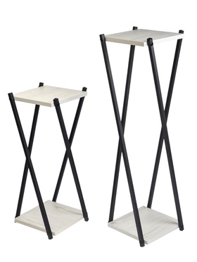 Подставка для цветов «Лофт», напольная, металлическая, деревянная, цвет дуб эльза, набор 2 шт.