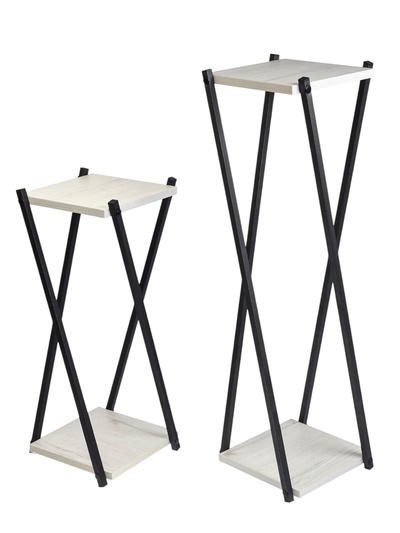 Подставка для цветов «Лофт», напольная, металлическая, деревянная, цвет дуб эльза, набор 2 шт.