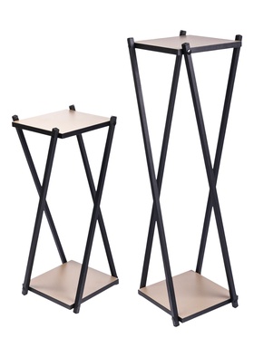 Подставка для цветов «Лофт», напольная, металлическая, деревянная, цвет мокко, набор 2 шт.