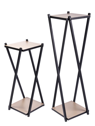 Подставка для цветов «Лофт», напольная, металлическая, деревянная, цвет мокко, набор 2 шт.