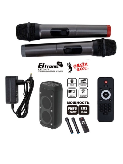 Колонка 08" ElTRONIC CRAZY BOX 1000, динамик 2×8", TWS, 30-71