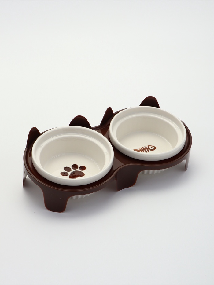 Набор мисок керамических на подставке, 2 х 350 см, подставка 27,8 х 14,7 х 9,5 см