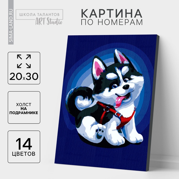 УЦЕНКА Картина по номерам на холсте с подрамником "Щенок хаски", 30*20 см - Фото 1