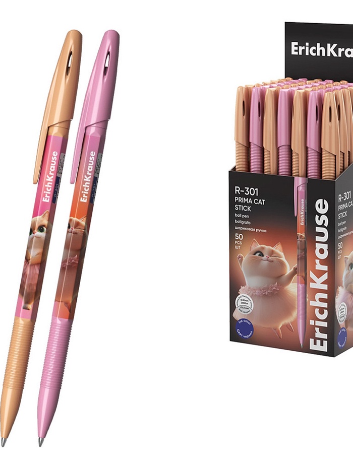 Ручка шариковая ErichKrause Prima Cat Stick, уз 0,7мм, синяя, МИКС