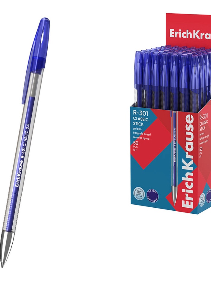Ручка гелевая ErichKrause R-301 Gel Stick Classic, уз 0,5мм, синяя