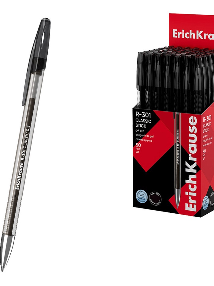 Ручка гелевая ErichKrause R-301 Gel Stick Classic, уз 0,5мм, черная