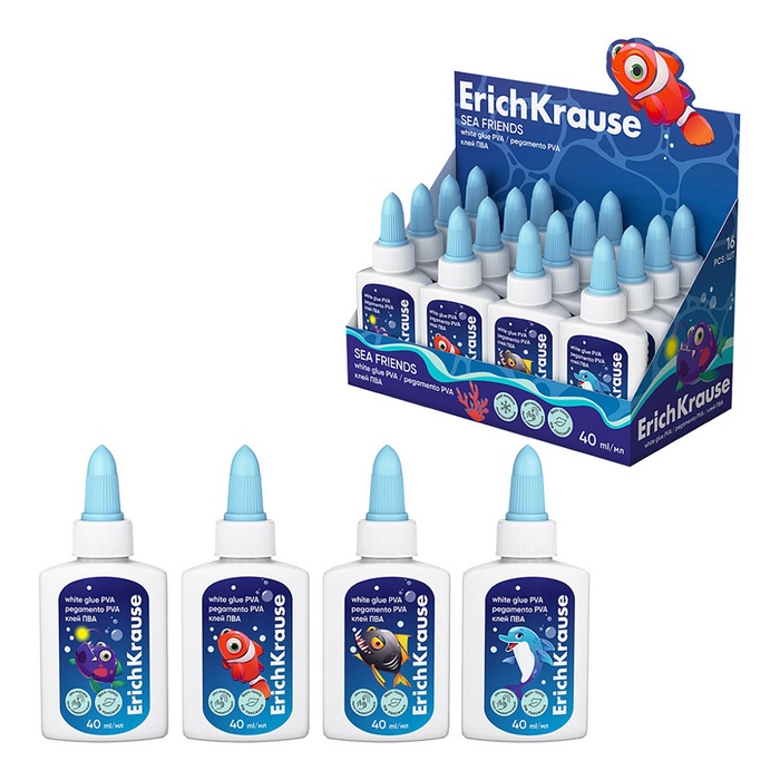 Клей ПВА ErichKrause EasyStick Sea Friends, 40 мл, МИКС - Фото 1