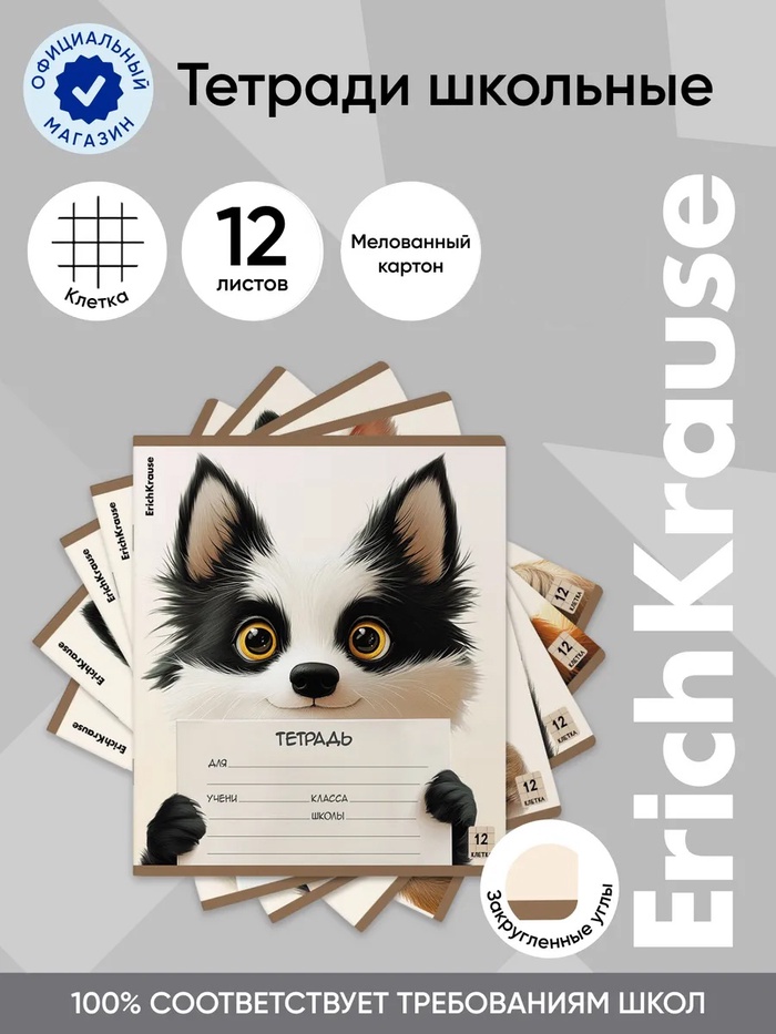 Тетрадь 12 листов в клетку ErichKrause Note Friends, МИКС