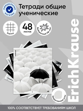 Тетрадь 48 листов в клетку ErichKrause Black Focus, МИКС