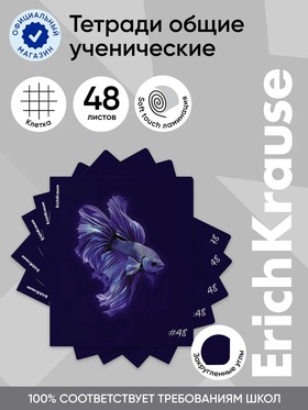 Тетрадь 48 листов в клетку ErichKrause Indigo, софт-тач, МИКС