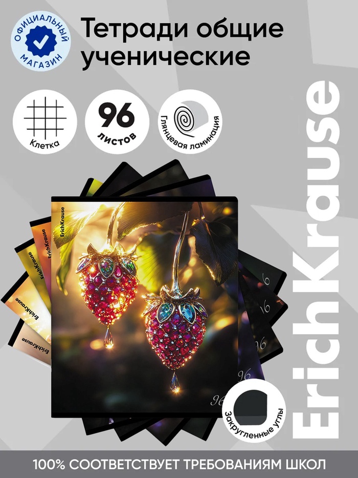 Тетрадь 96 листов в клетку ErichKrause Glassy, МИКС