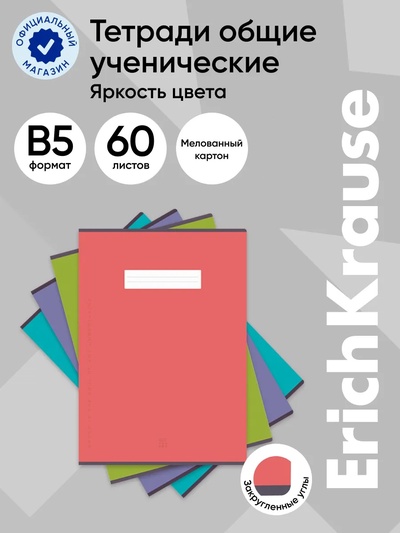 Тетрадь 60 листов в клетку ErichKrause Unicolor Bright, В5, МИКС