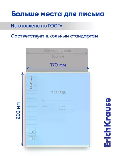 Тетрадь 12 листов в линейку ErichKrause CoverPro fizzy, голубая