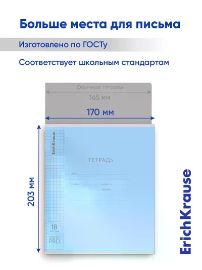 Тетрадь 18 листов в клетку ErichKrause CoverPro fizzy, голубая
