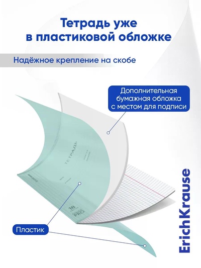Тетрадь 18 листов в клетку ErichKrause CoverPro fizzy, бирюзовая