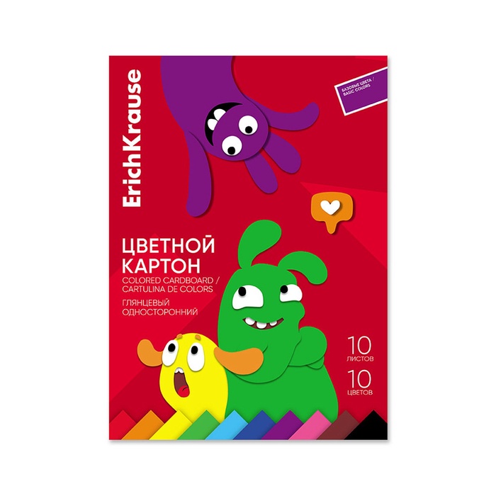 Картон цветной А4 10л 10цв ErichKrause Jolly Friends, на клею