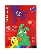 Картон цветной А4 ErichKrause Jolly Friends, 10 листов, 10 цветов, на клею 11028772
