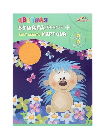 Бумага цветная «Ёжик» 10 цветов, 10 листов, 25 г/м² , в папке