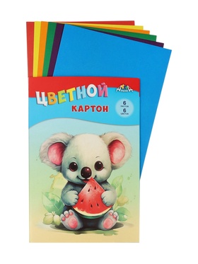 Картон цветной А4 «Малыш с арбузом», 6 листов, 6 цветов, 200 г/м², немелованный, в папке