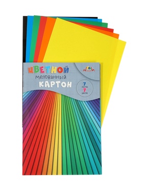 Картон цветной А4 «Разноцветные полоски», 7 листов, 7 цветов, 205 г/м² , 1-сторонняя, мелованная, в папке