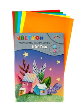 Картон цветной «Сказочные домики» А4, 5 листов, 5 цветов, 200 г/м² , 1-сторонняя, лакированный, мелованный, в папке