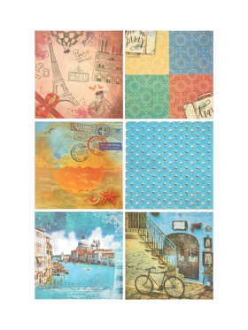 Бумага цветная для скрапбукинга «Отпуск», 6 листов, 15×15 см, 150 г/м² , в пакете