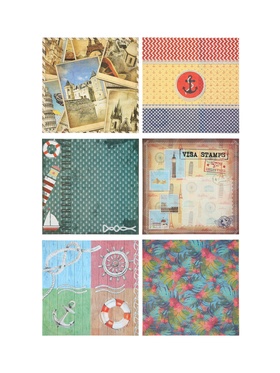 Бумага цветная для скрапбукинга «Путешествие», 6 листов, гофрированный, 15×15 см, 150 г/м² , в пакете