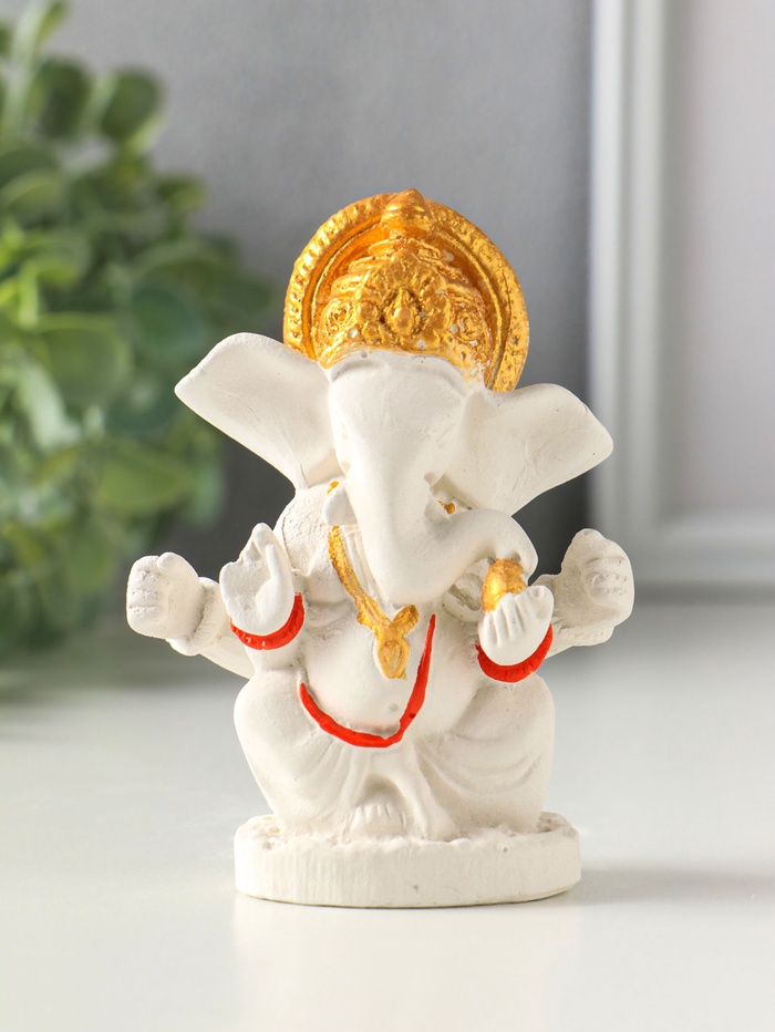Статуэтка "Ганеш" 10х7 см, цвет белый с позолотой - Фото 1