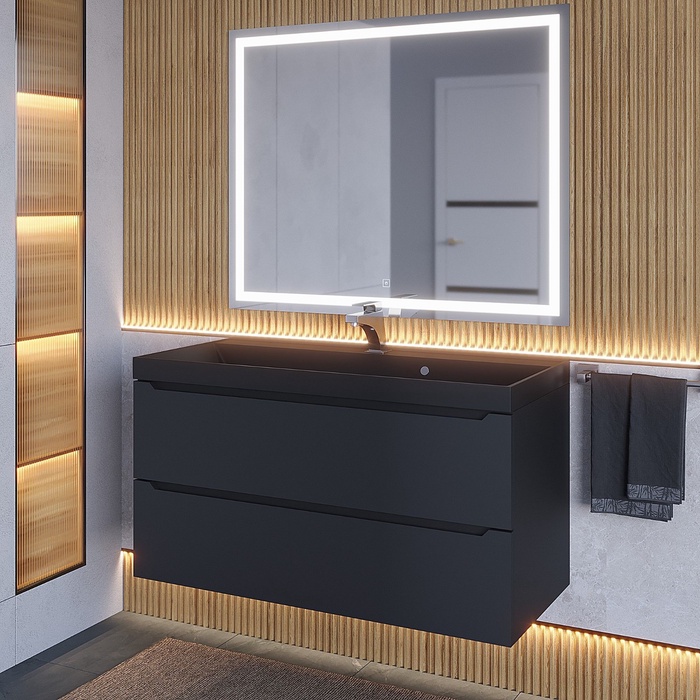 Тумба с раковиной Uperwood Tanos-Classic Quartz 100, чёрная/уголь