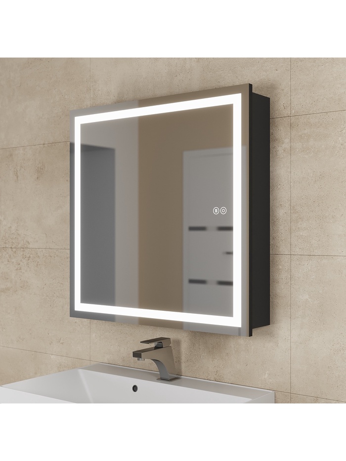 Зеркало - шкаф для ванной команты Uperwood Tanos с подсветкой, 70 см, цвет черный