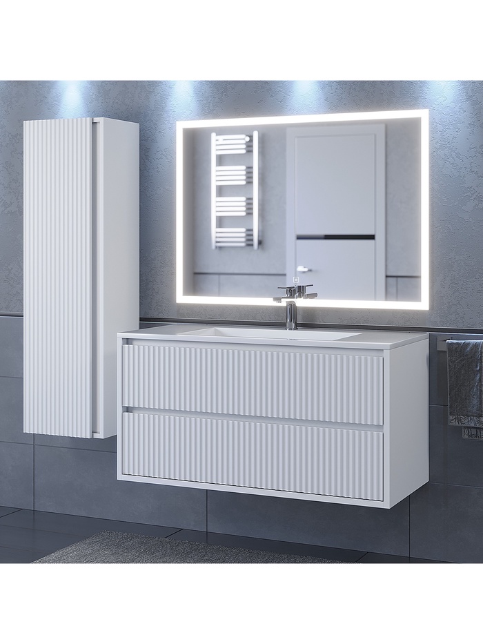 Тумба подвесная Uperwood, с раковиной Uperwood Next Premium подвесная, 100 см, 2 ящика, цвет белый